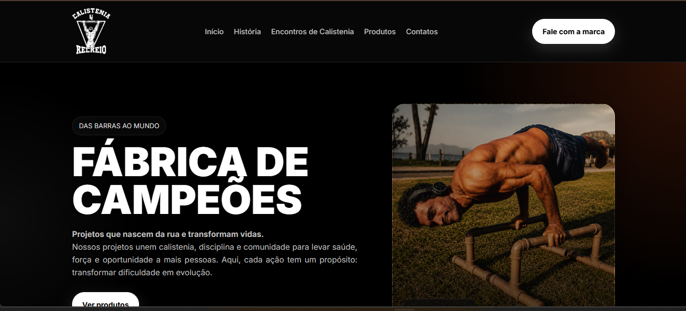 Página inicial do site Calistenia Recreio RJ desenvolvido pela Prompt Tech