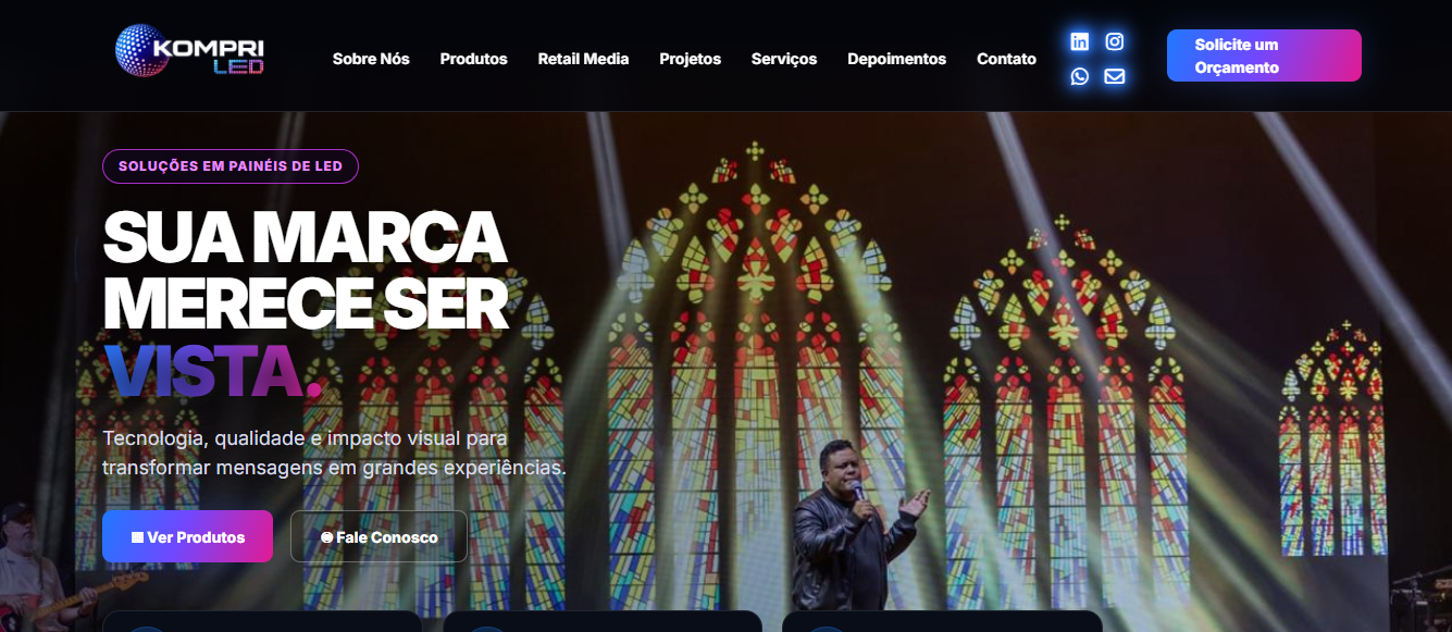 Página inicial do site Kompri LED desenvolvido pela Prompt Tech